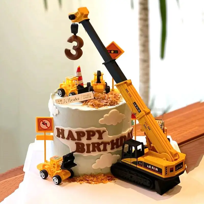 Anniversaire Chantier Bougie Chiffre 3 Tracteur - Décoration Anniversaire Enfant Thème Construction 3D Deco Gateau Anniversaire Garcon