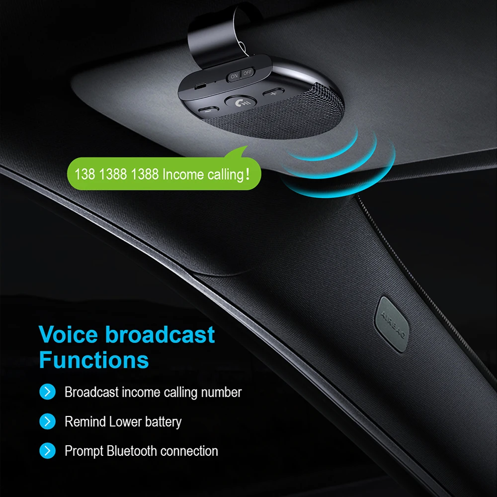 Wireless Vehicle Car Bluetooth V5.0 Speakers Handsfree Hands-free Bluetooth Speakerphone Sun Visor Music Player Car Kit With Mic