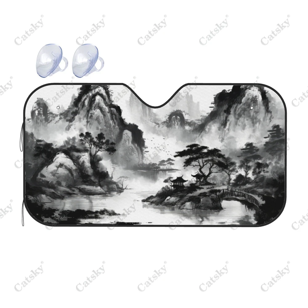 

Чернильная Китайская Живопись ландшафта автомобильный солнцезащитный козырек на лобовое стекло, передние Автомобильные солнцезащитные блоки для защиты от УФ-лучей солнцезащитный козырек