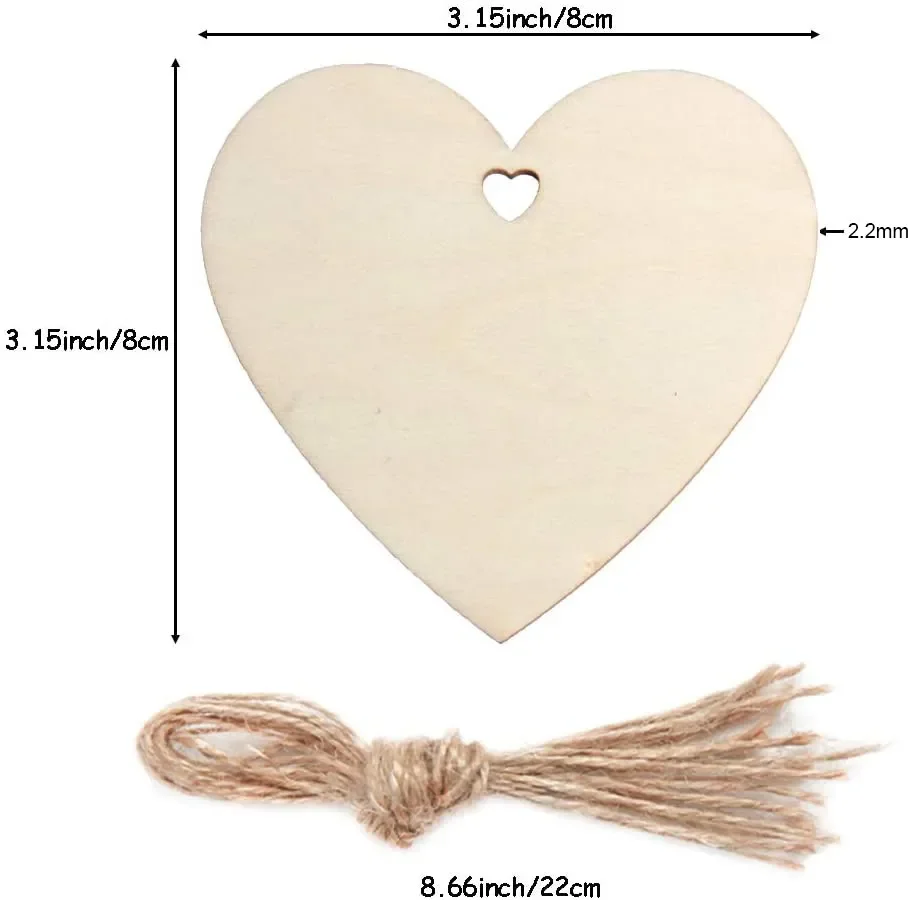 

Unfinished Predrilled Wooden Heart Slices with Natural Twine, Christmas Wedding Decor