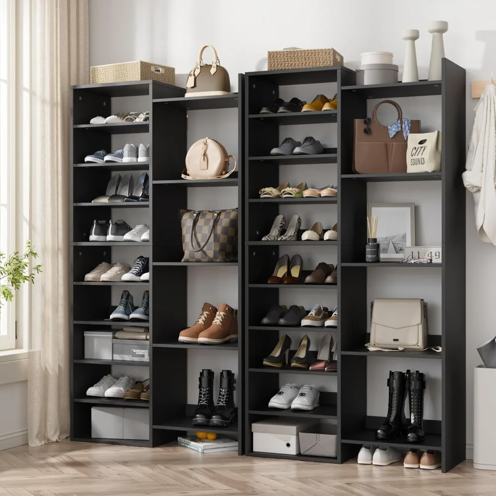 14 tier shoe rack, 60" tall modern shoe organizer, shoe storage cabinet with open cubbies, 30-pair shoes shelf rack organizer fo