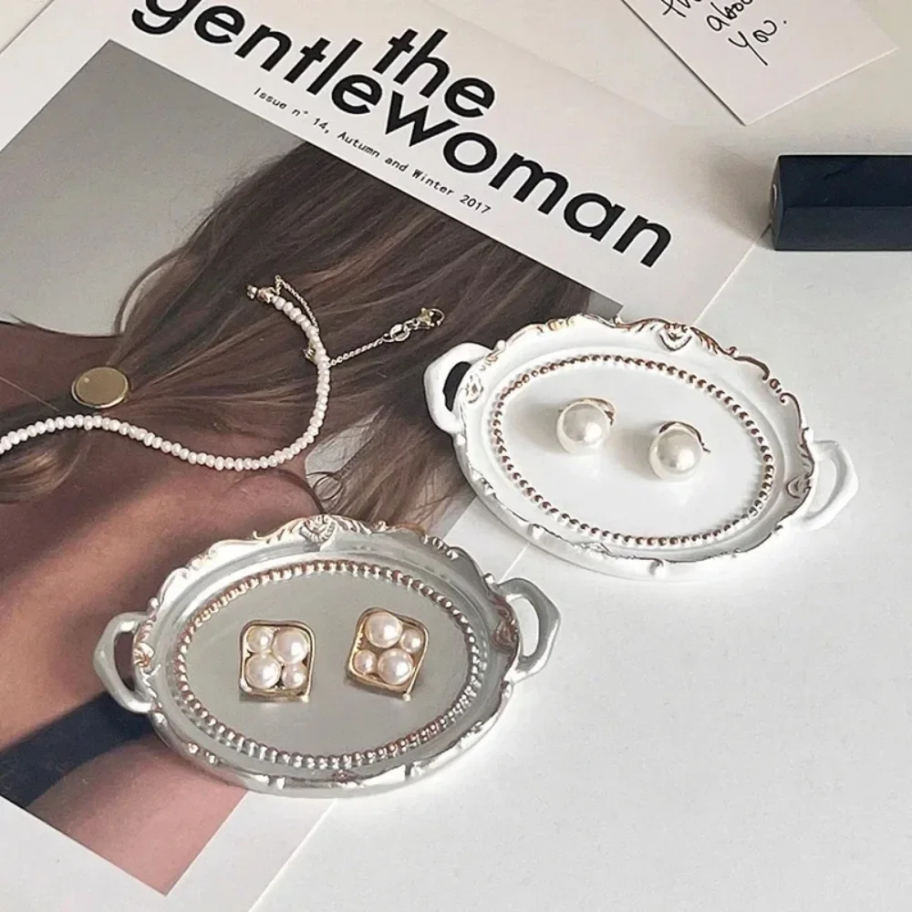 1pc Decorative Jewelry Dish Necklace Earrings Storage Tray Photo Props Room Aesthetic Candle-holder Trays Decorative