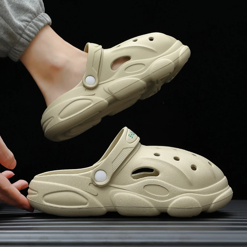 QYCKABY Sandalias de lujo con agujeros para hombre, zapatos de goma EVA Unisex para calzado Beige con sandalias de plataforma para playa, toboganes de ocio| | -