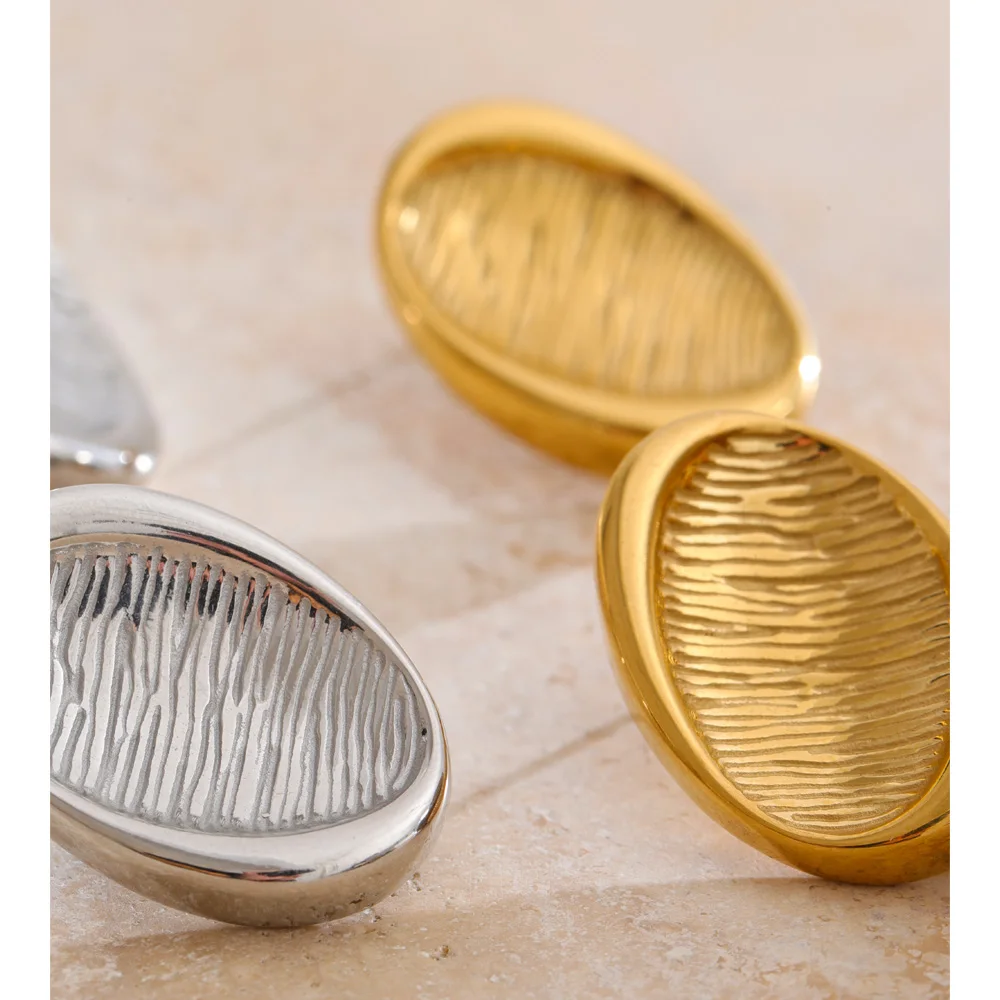 Yhpup Stud Earrings Stainless Steel Oval Jewelry for Women