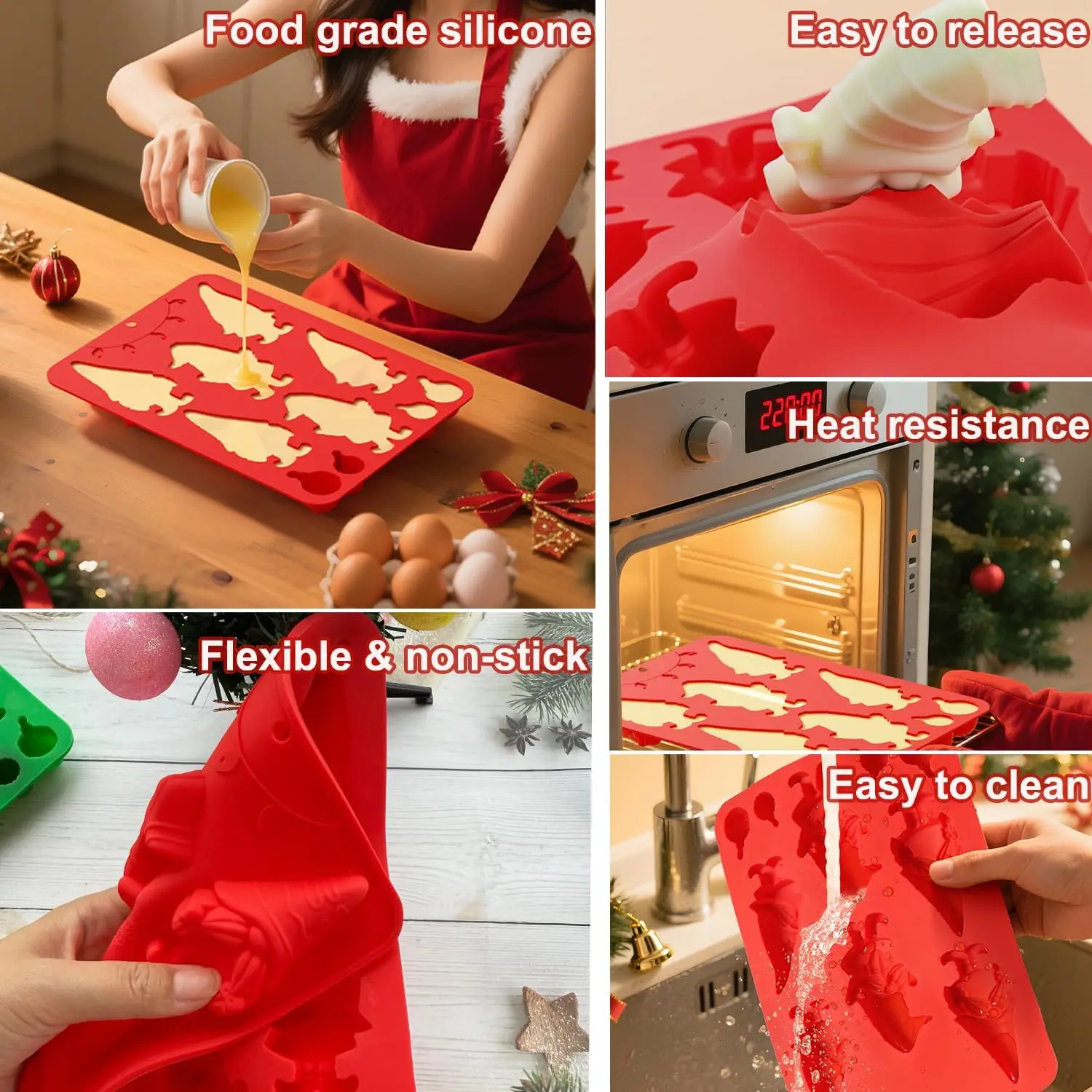 Christmas Silicone Chocolate Mold 3D Santa Claus Candy Mould for DIY Baking Jelly Dessert Clay Resin Craft Making Party Decor