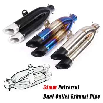 51mm Universal Dual Outlet Motorcycle Exhaust Pipe For ATV Street Bike Muffler Tip Stainless Steel Aluminum Alloy No DB Killer