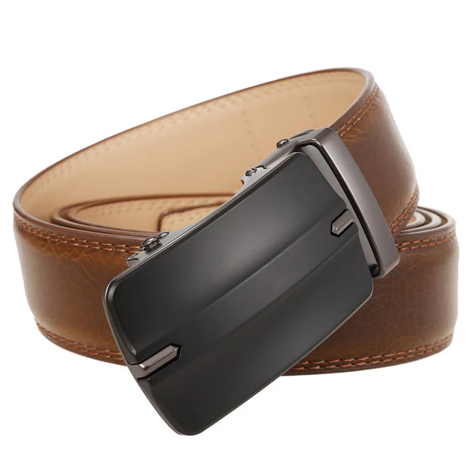 Plyesxale 2022 New Arrival Mens Belt Automatic Buckle Luxury Designer Cow Leather Belts For Men Trouser Ratchet Waistband B1055 mens dress belts