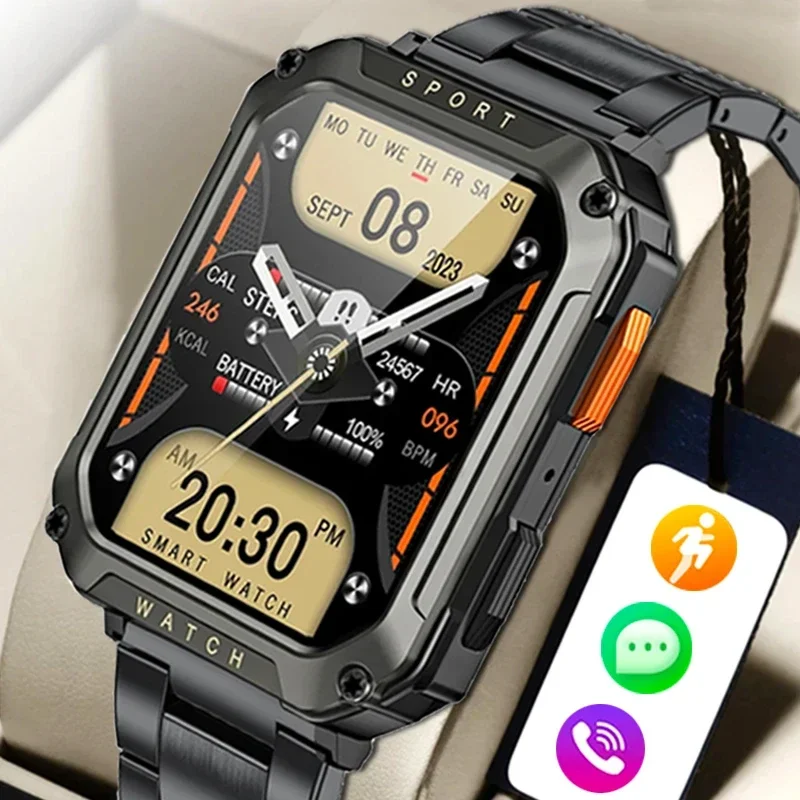 

New Military Bluetooth Call Smart Watch Men Sports Fitness Bracelet Waterproof Voice Assistant Smartwatches Outdoor Wristwatch