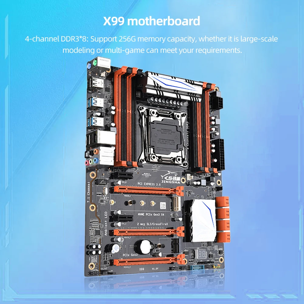 X99 PC Main Board 8 X DDR3 7.1 Channel Computer MainBoard 8 X SATA3.0 M.2 NVME 1000M Adaptive NIC 3 X PCIE3.0 Graphics Card Slot