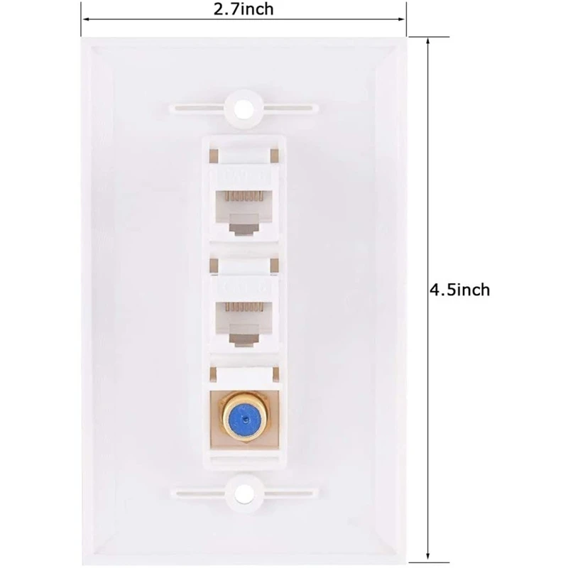 2X 이더넷 동축 벽 플레이트, 2 포트 Cat6 RJ45 키스톤 및 1 포트 F 타입 커넥터 키스톤 암에서 암으로