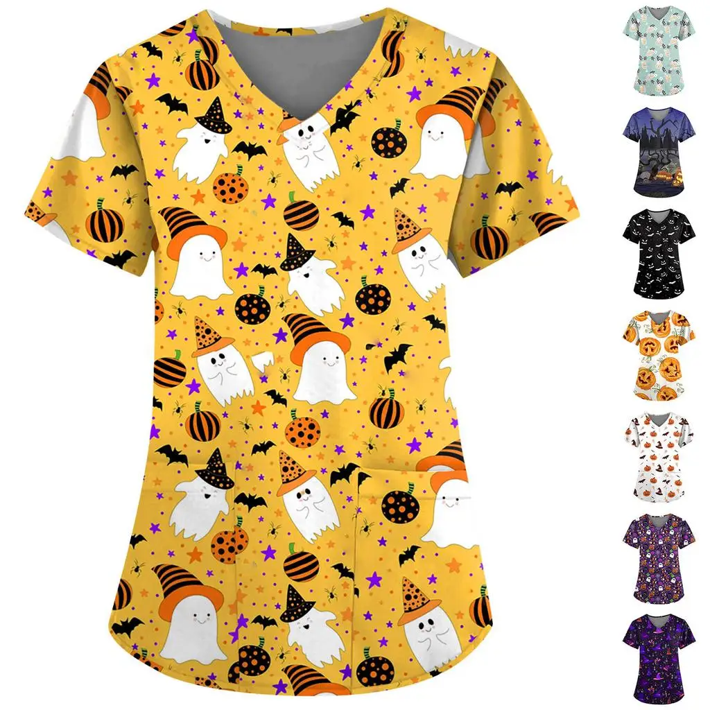 Sommer Halloween V-Ausschnitt kurz ärmel ige Pflege medizinische Uniformen Hemden Unisex T-Shirt Hotel Krankenhaus Arzt Betrieb Peeling T-Shirt – Detail 2