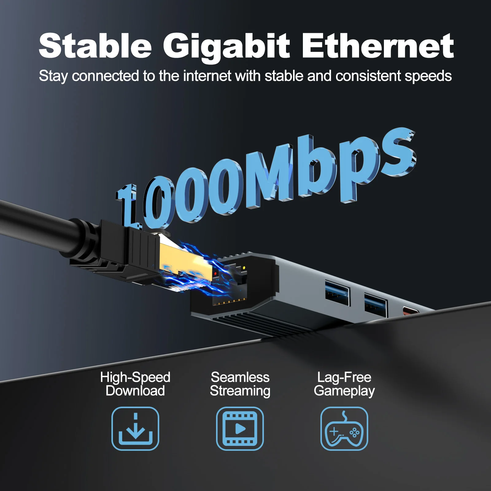 High-Speed USB Ethernet Adapter with 3-Port USB3.0 Hub