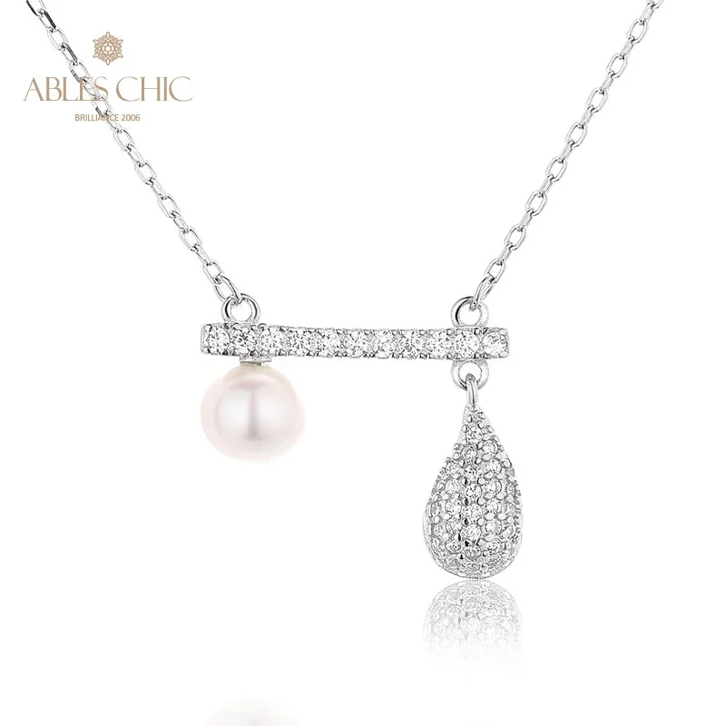 

AC 5A Freshwater Pearls 6-6.5mm and CZ Paved Charms 18K Gold Tone Solid 925 Silver Pendant Necklace PN1005