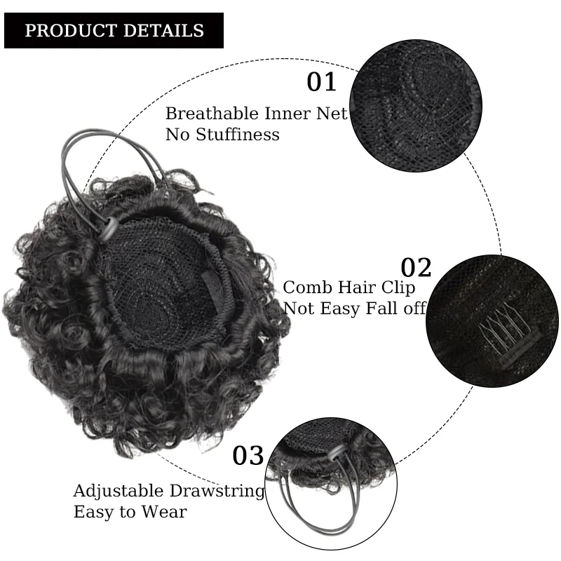 Synthetic Afro Puff Drawstring Ponytail 6inch Kinky Curly Bun Hair Piece with Clips for Black Women Daily Wear