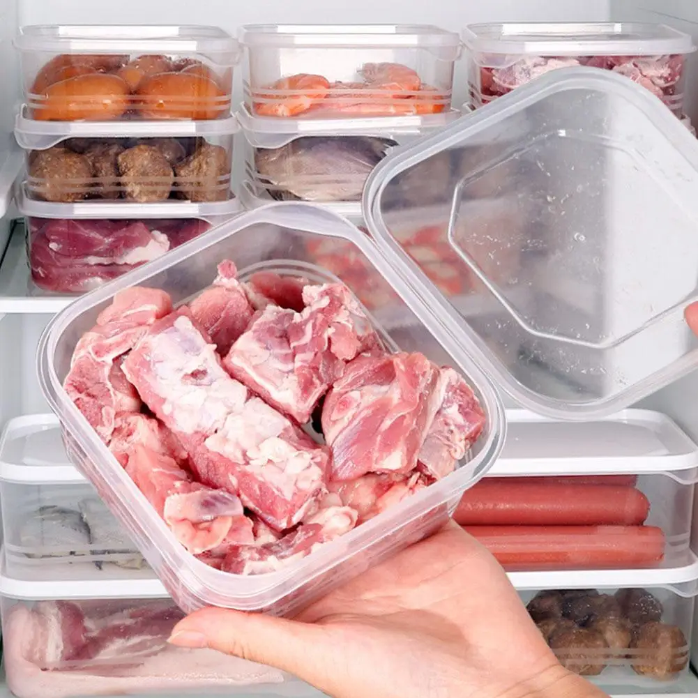 Home Refrigerator Dumpling Box Rectangular Plastic Sealed Storage Box Food Crisper Box with Lid Food Crisper Fresh Spacer Clear 5