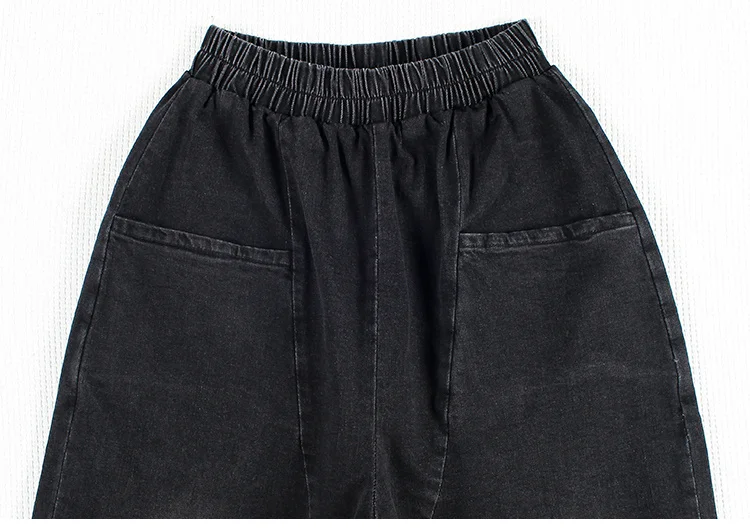 Autumn New Women Elastic Waist Loose Denim Harem Pants Plus Size Vintage Jeans Black Female Casual Wild Pant Pantalones De Mujer ripped jeans