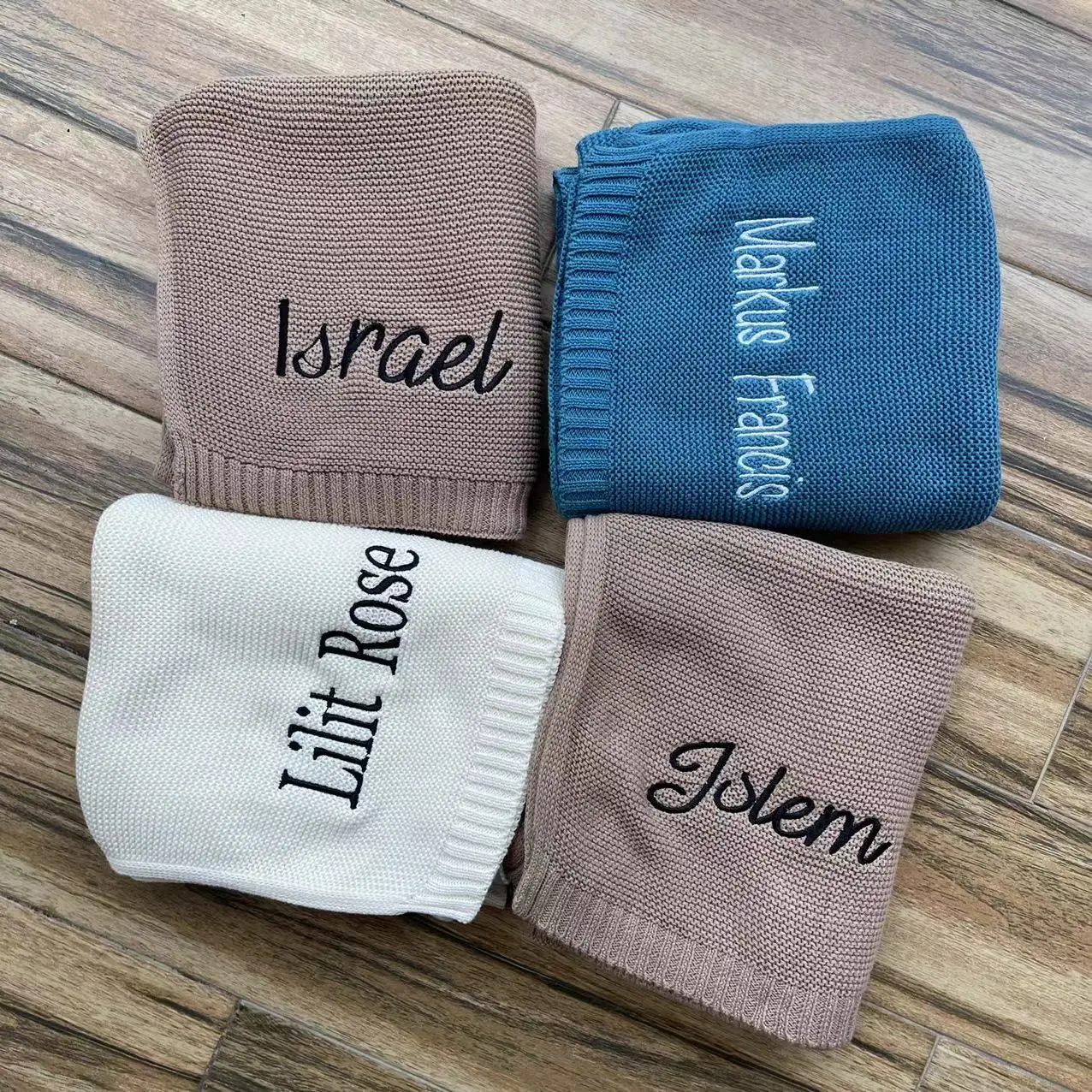 Name Knitted Blanket Baby's Embroidered Name Nursery Stroller Blanket Personalized Newborn Boys Girls Baby Shower Gifts
