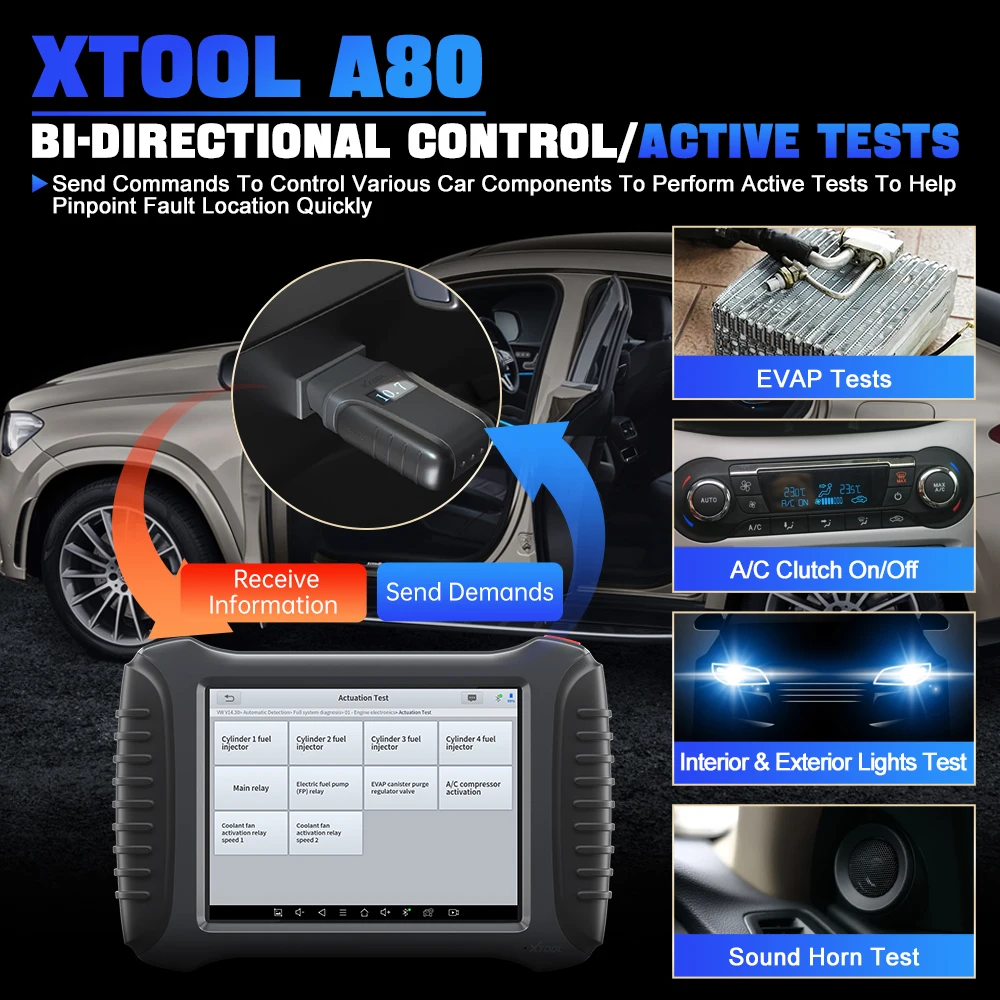 XTOOL A80 H6 OBD2 Bluetooth Scanner Car Diagnostic Tools ECU Coding 39+ Special Functions IMMO Key Programming Free Update