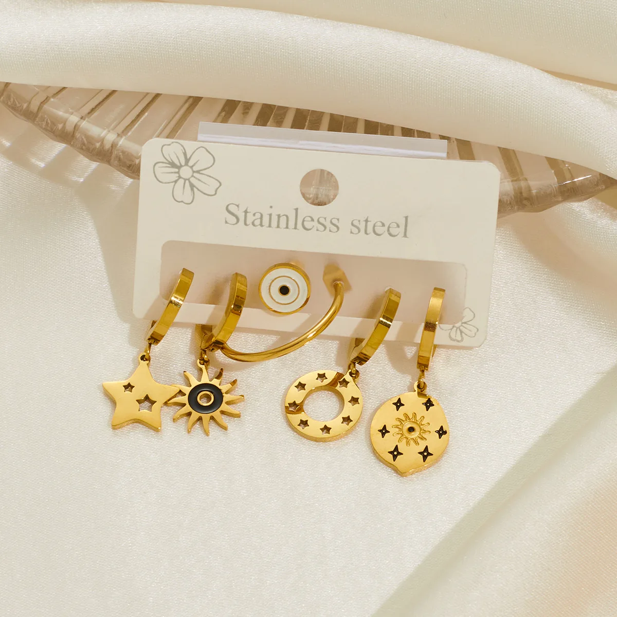 6pcs Stainless Steel Star Sun Drop Earrings for Women Fashion Anti-rust Ear Jewelry Party 3