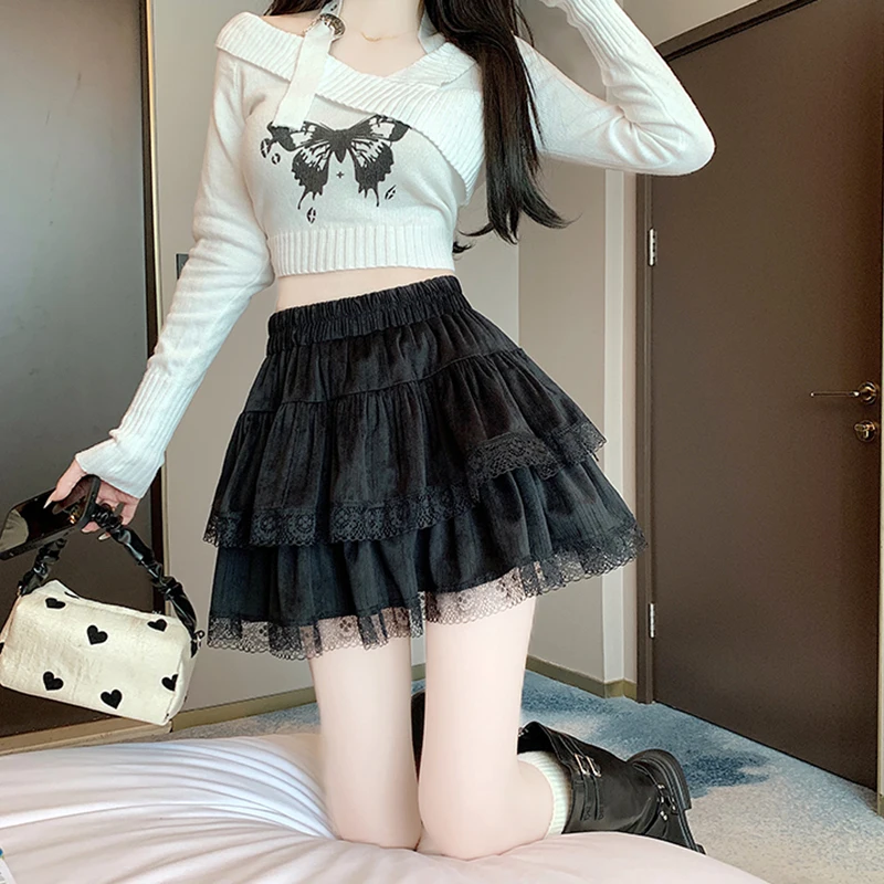y2k Mini Skirt Women Coquette Clothes Lolita Fairycore High Elastic Tiered Ruffle Skirts Goth Lolita Skirts Streetwear