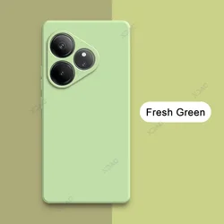 Luxury Square Liquid Silicone Back Cover with Double Liner - Soft and Stylish Premium Phone Case for Realme GT6 (Fresh Green)