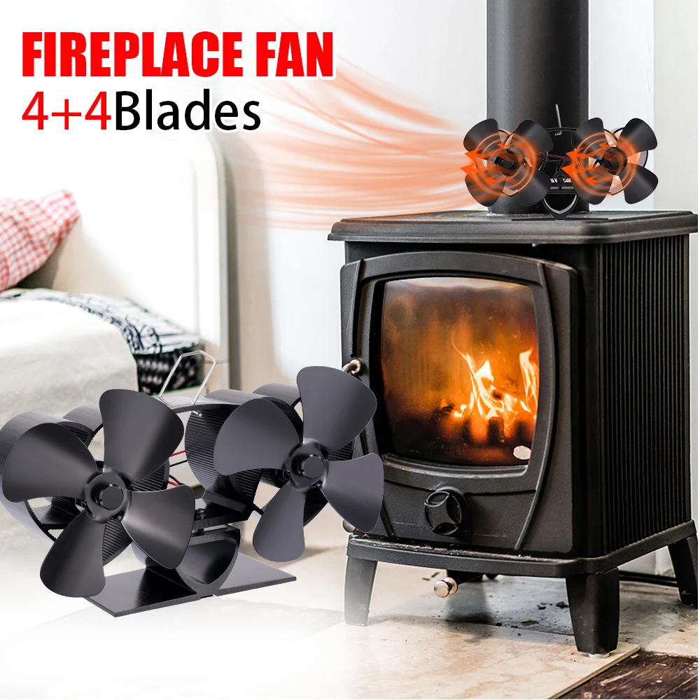 8 Blade Fireplace Fan Dual Head Heat Powered Stove Fan Log Wood Burner Eco  Quiet Fireplace Fan Home Efficient Heat Distribution - AliExpress
