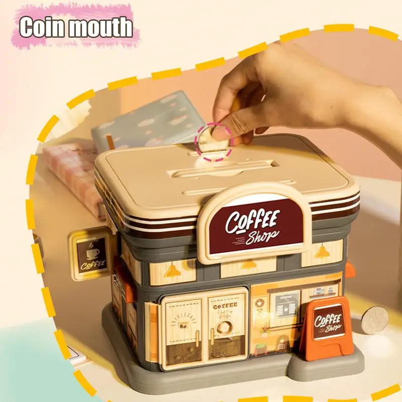 Kids Piggy Bank Coffee Shop Pretend Play Toy Coin Savingbox Money Box Cash Container Children Gift Atm Machine Educational Toy 3