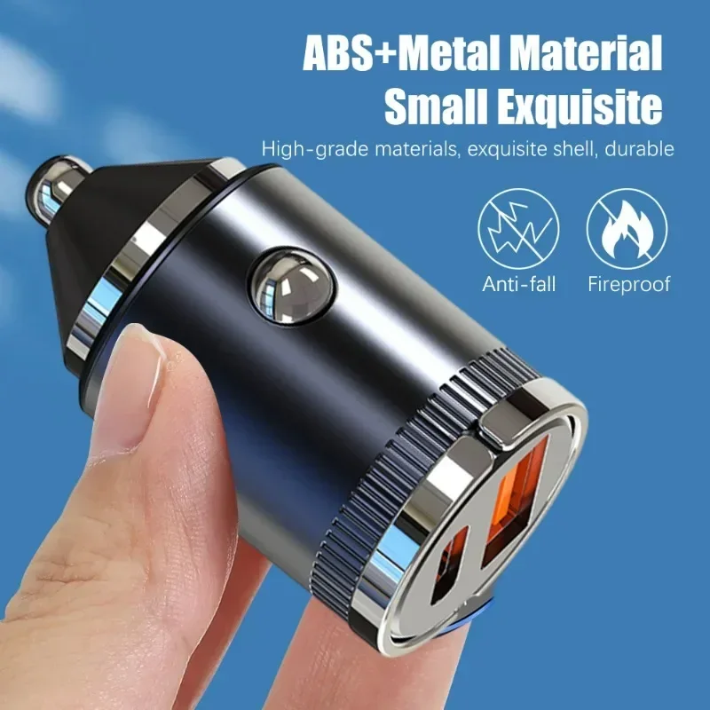 금속 합금 차량용 USB 충전기, 초고속 충전 USB-A, USB-C PD 30W, 담배 라이터 어댑터, 차량용 전화 충전기, 100W