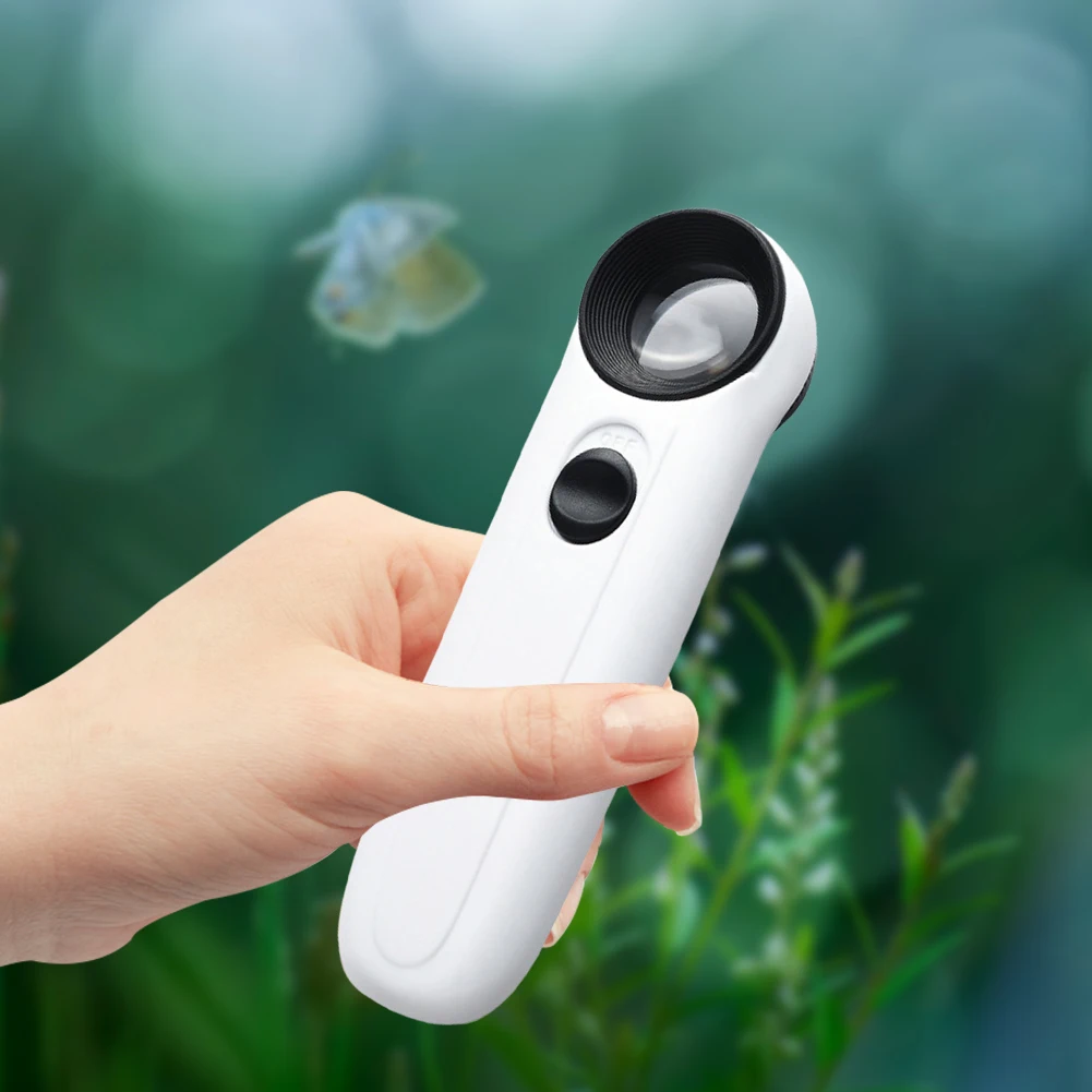 40X Handheld Magnifier HD Magnifying Glass with 2 LED Lights Illuminated Jewelers Loupe Magnifier for Jewelry Identifying