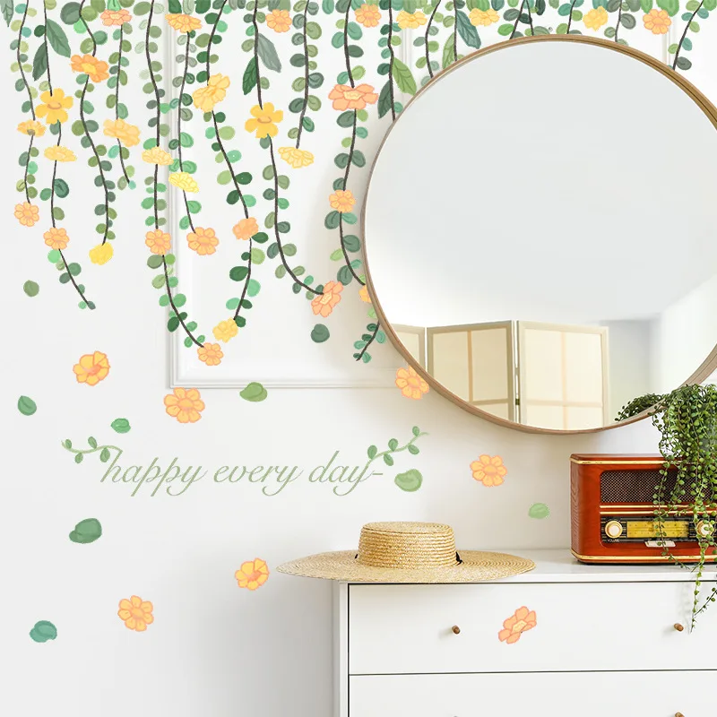 

Tropical Green Leaves PVC Wall Stickers For Living Room Bedroom Wall Decor Plants Wall Decals Self-adhesive Wallpapers