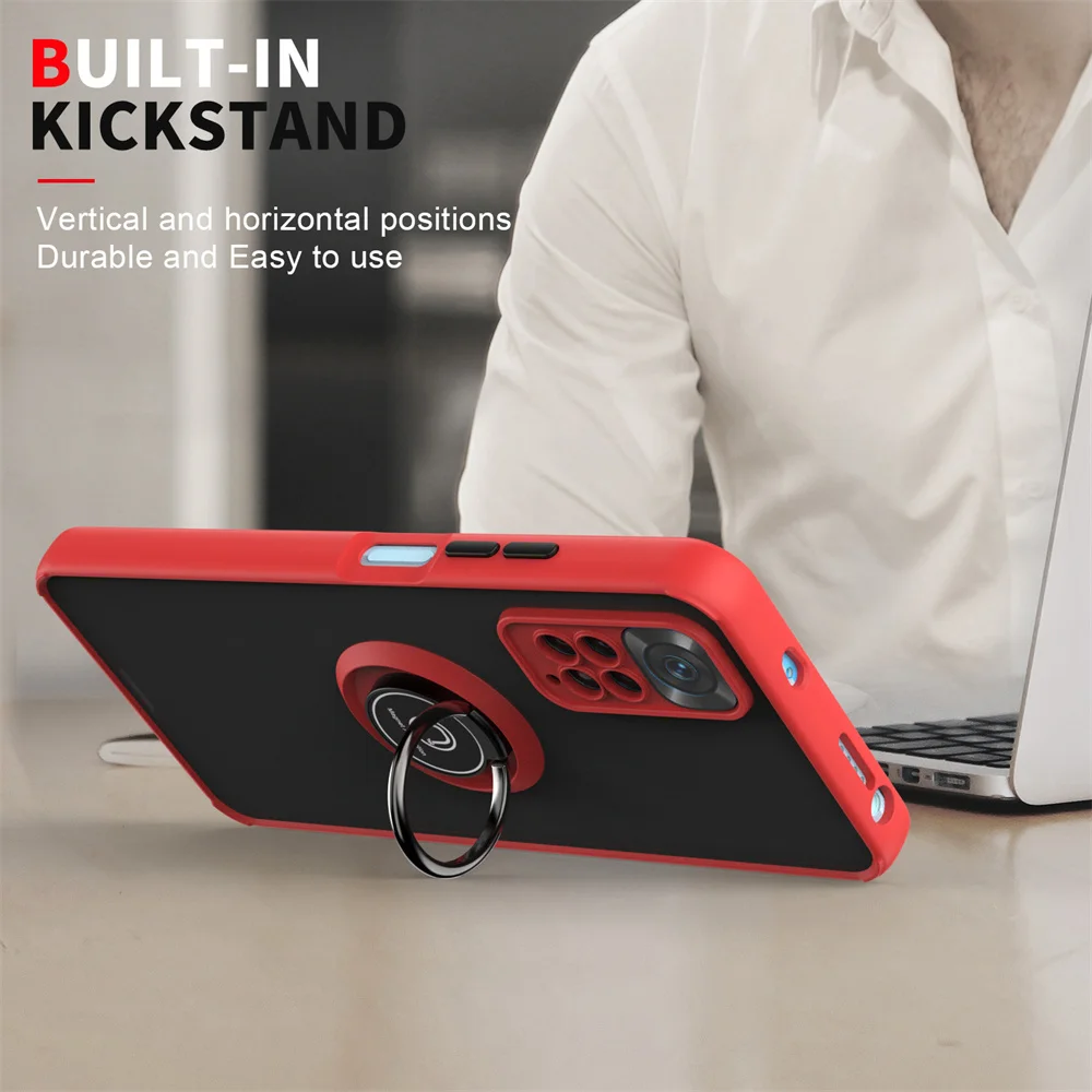 Matte Shockproof Camera Case with Car Magnetic Ring Stand and Cover