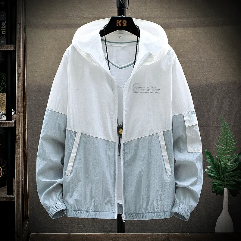 motorcycle jacket motorcycle clothing Skin Coats Men Ultra Light UV Sun Protection Big Size Hooded Windbreaker Jacket Men's Striped Casual Outwear Motorcycle Jackets