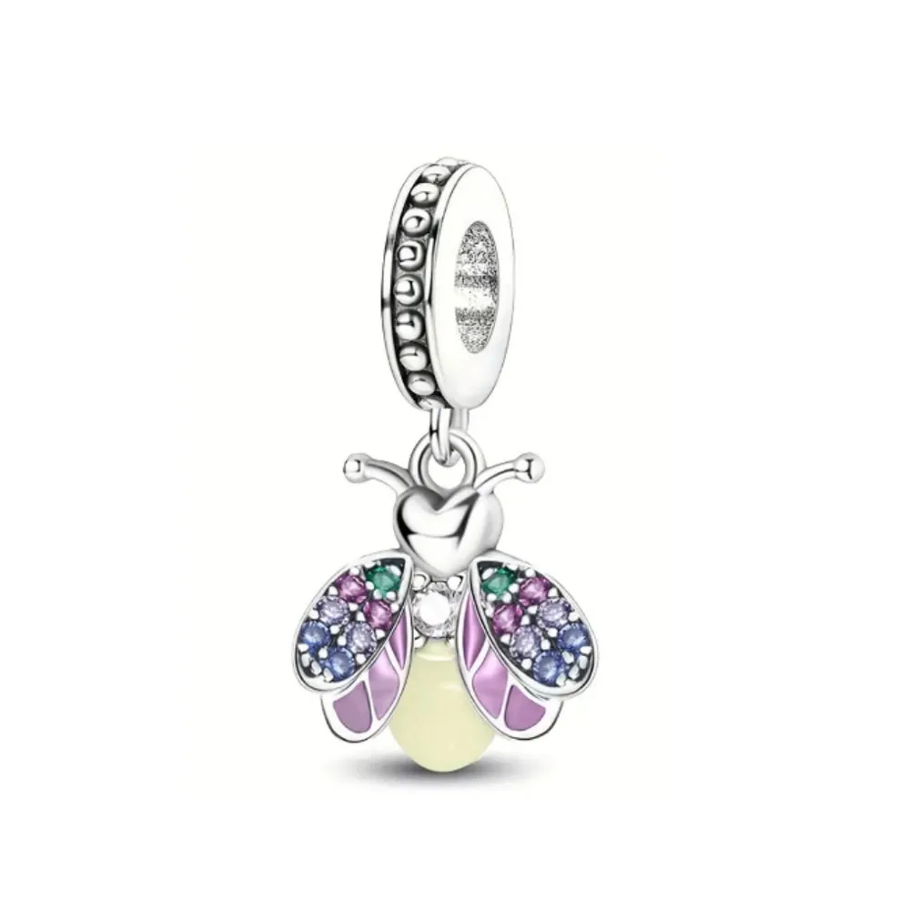 925 Silver Glow-In-Dark Firefly Series Charm with Colorful Wings