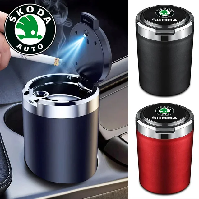 Car Ashtray Cigarette Ash Holds Cup LED Light Automotive Ashtray For skoda rapid 2021 2014 2019 2 2018 2017 2015 kodiaq superb