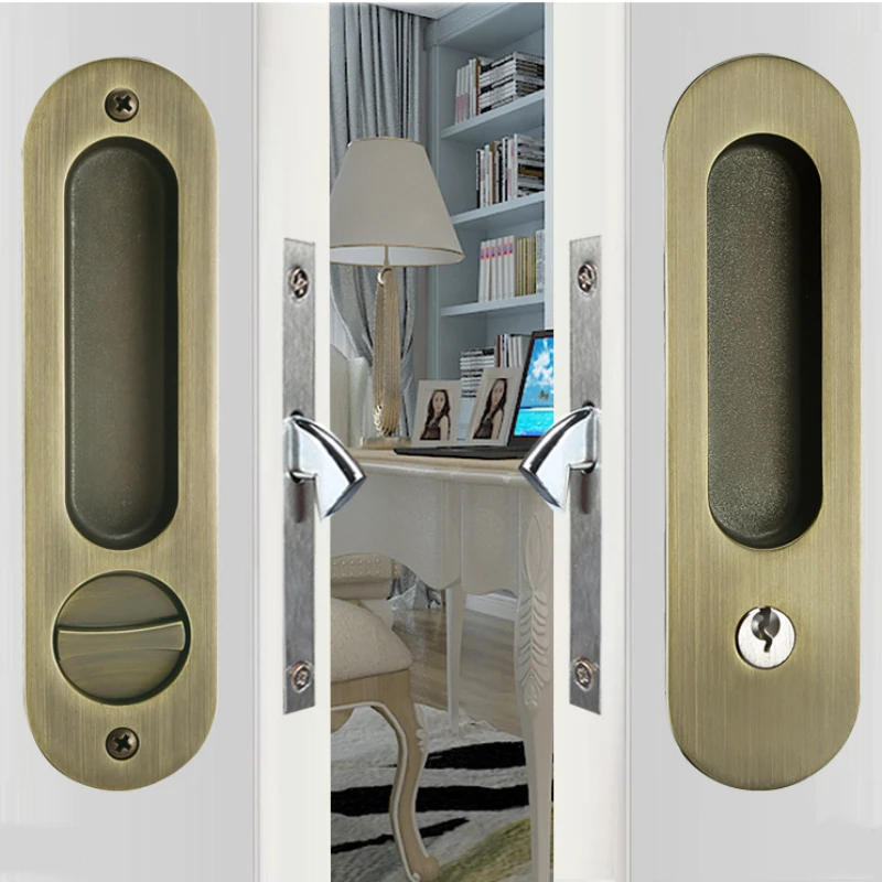 Wooden Door Sliding Door Lock Matte Black 173 Pocket Lock Hardware Invisible Recessed Handle Latch With Keys Barn