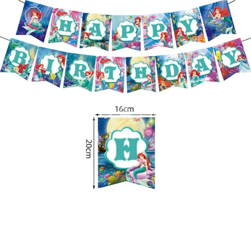 Disney Little Mermaid Theme Girl's party supplies Birthday Party Banner Paper Cup Balloon Table Cloth