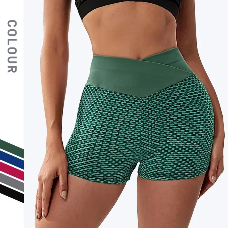 

New Fashion Honeycomb Yoga Shorts High Waist Peach Hip Exercise Yoga Pants Women's Three-part Yoga Pants