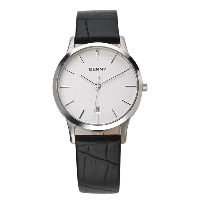 BERNY Man Quartz Watch Calendar 3ATM Waterproof Genuine Leather Strap Ultra-thin Simple Golden Fashion Business Amante Relógio berny man quartz watch calendar 3atm waterproof genuine leather strap ultra thin simple golden fashion business amante relógio