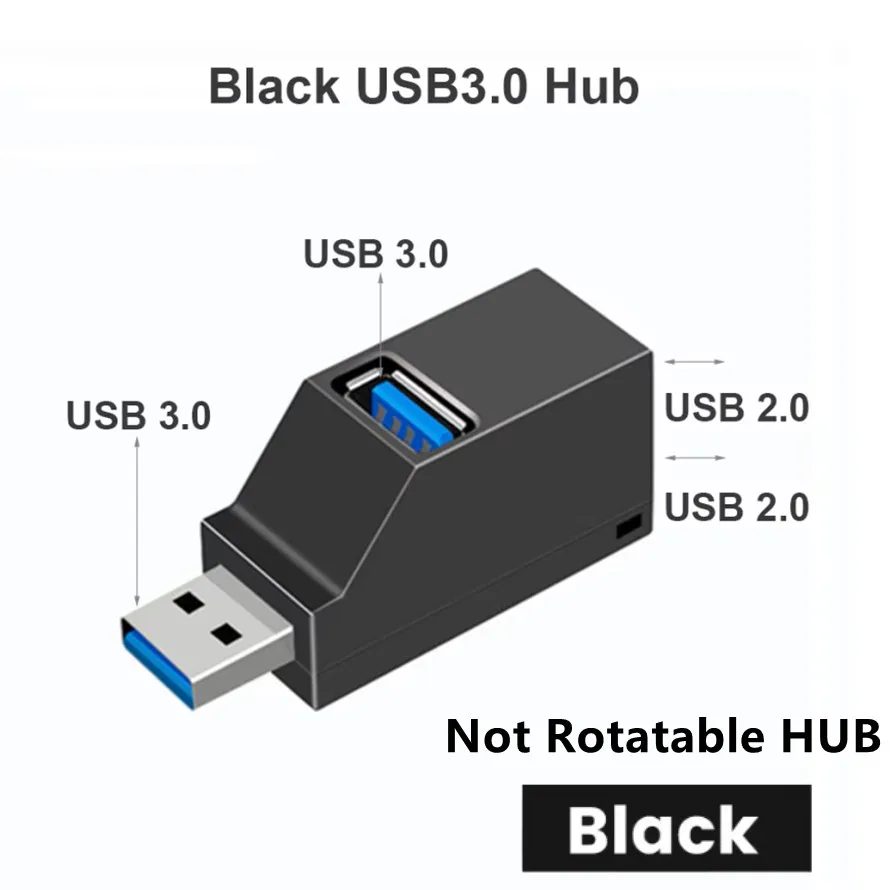 180 ° Drehbarer 3-Port-USB-Hub USB 3.0 2.0 HUB Hochgeschwindigkeits-Datenübertragung U-Disk-Splitter Expander-Adapter für Laptop MacBook PC