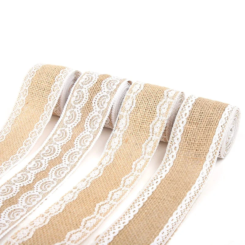 2M 5CM Natural Jute Burlap Rolls Hessian Ribbon with Lace Vintage Rustic wedding Decor Ornament Burlap Party DIY craft Supplies ribbon decoration ribbon supplies lace trim ribbon jute ribbon fabric craft supplies