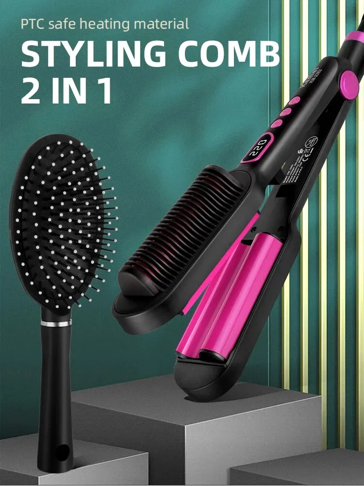 KEMEI 2 IN 1Wide Flat Hair Straightener, 1.7inch Straightening Irons for Thick Hair, Adjustable Temperature 140&deg;-220&deg;
