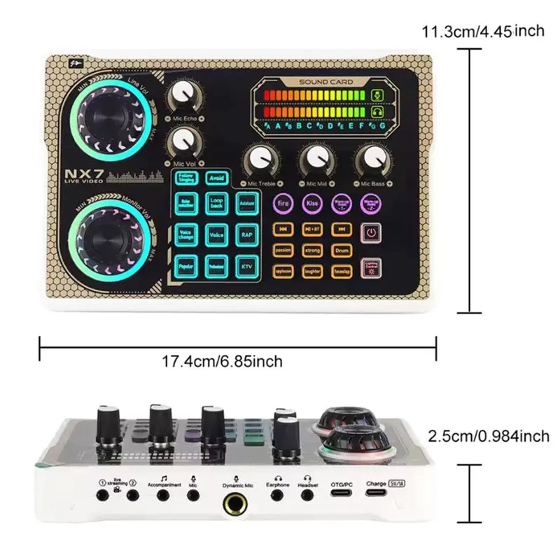 A41Z-NX7 사운드 카드 블루투스 오디오 믹서 PC 스마트폰 브이로그 녹화 라이브용 전문 스튜디오 장비