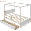 Full Size Canopy Bed Frame with 2 Drawers,Wooden Canopy Bed with Storage,Four Post Bed with Headboard for Kids Girls Boys 2