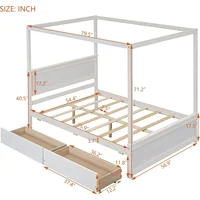 Full Size Canopy Bed Frame with 2 Drawers,Wooden Canopy Bed with Storage,Four Post Bed with Headboard for Kids Girls Boys 2