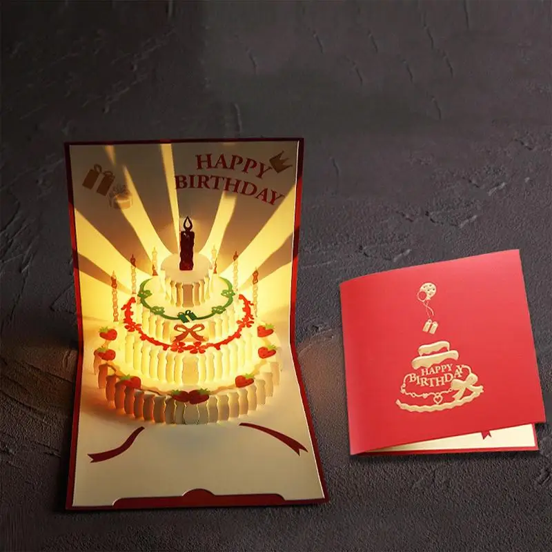 3D Happy Birthday Card Music Light Greeting Card with PopUp Birthday Cake Colourful Happy Cards
