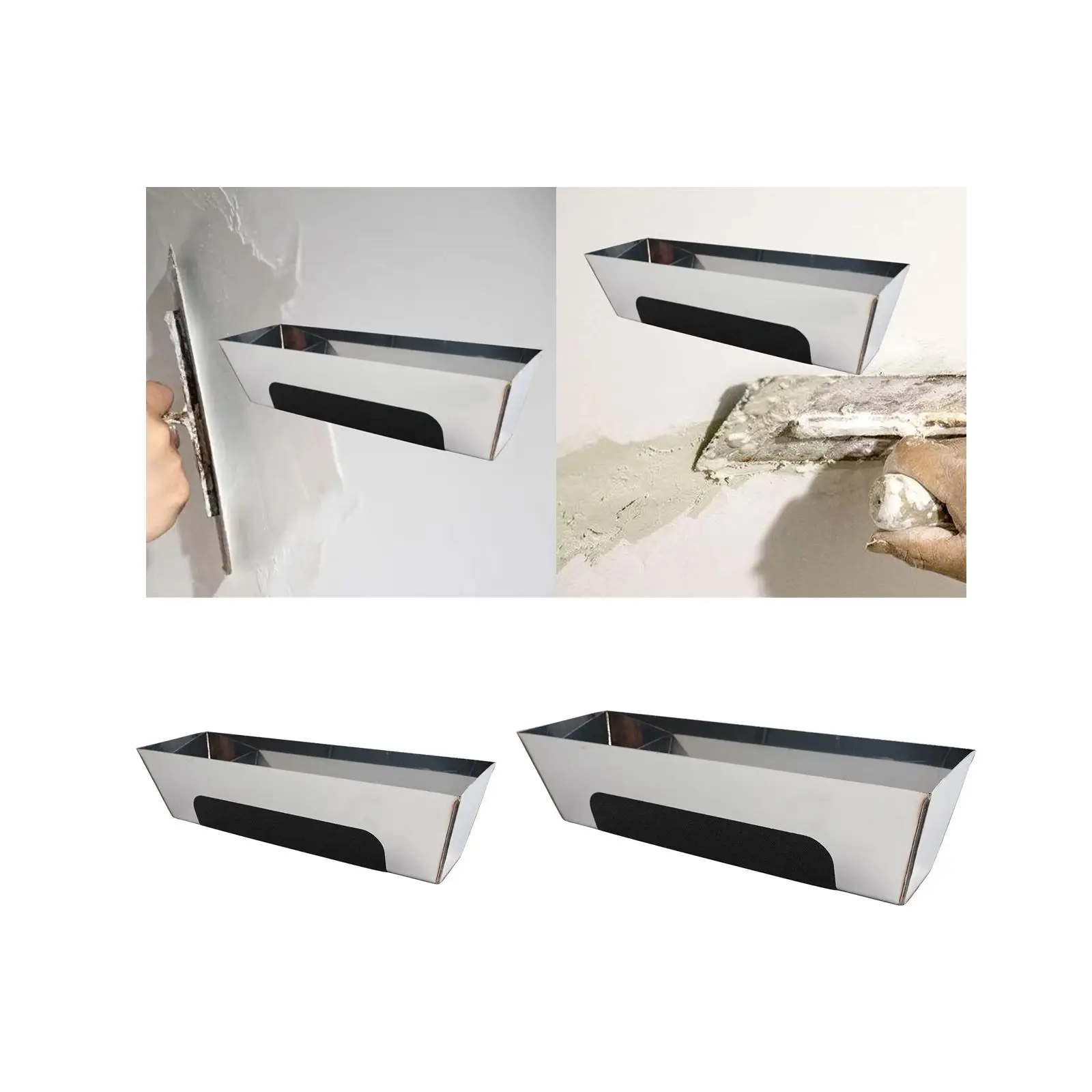 with Anti Slip Pad Mud Board Manual Tool Heavy Duty Leakproof Rustproof Nonslip Mud Pan Drywall Mud Pan for Woodworking DIY 4