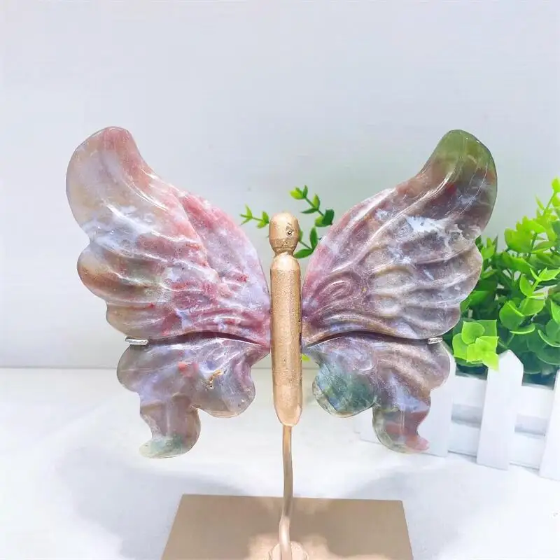 

1pair Natural Ocean Jasper Butterfly Wings Carving Quartz Healing Crafts Gift Room Decor Home Decoration Birthday Gift