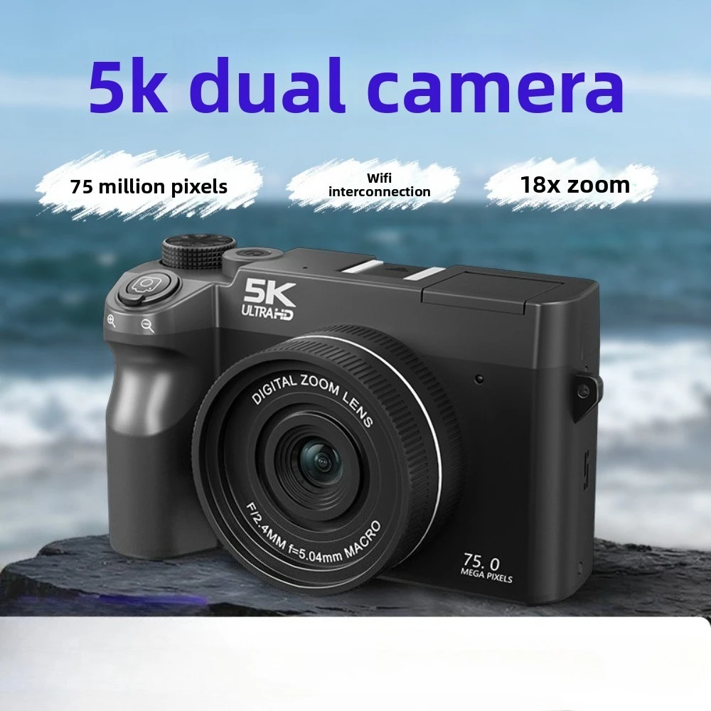 5K 디지털 카메라, 75MP 포인트 앤 슛 디지털 카메라 64GB, 듀얼 렌즈 18배 줌 오토포커스, WiFi 브이로그 카메라