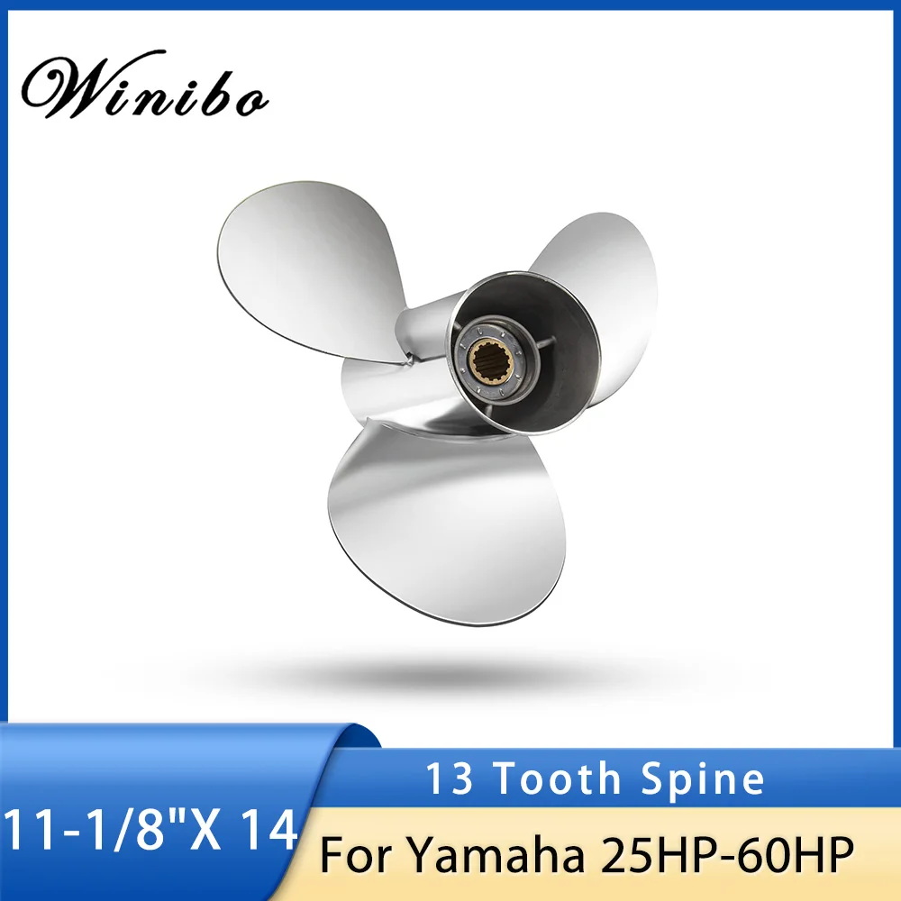 

Stainless Steel Outboard Propeller 11 1/8 x 14 OEM Fit Yamaha Engines 25-60 HP 3 Blade Ref No.697-45970-00-98, 13 Spline Tooth