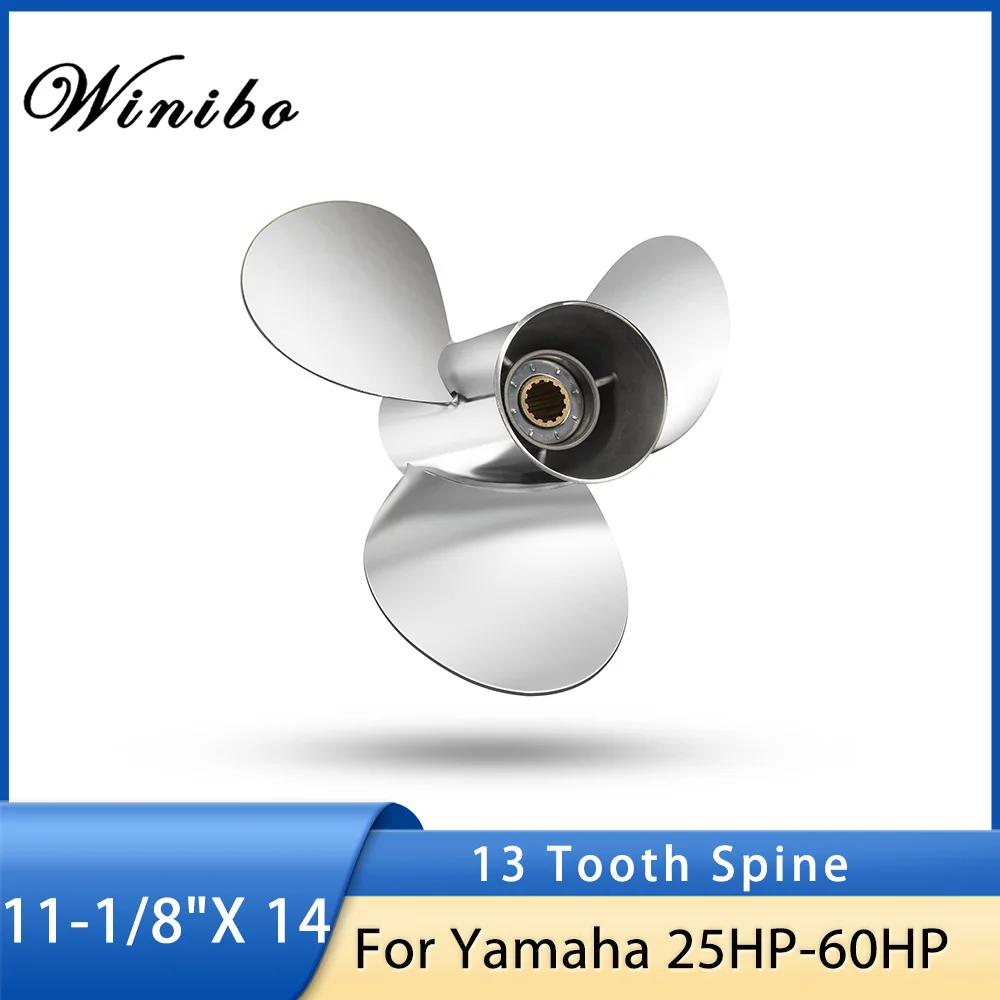 Stainless Steel Outboard Propeller 11 1/8 x 14 Fit Yamaha Engines 25-60 HP 3 Blade Ref No.697-45970-00-98, 13 Spline Tooth